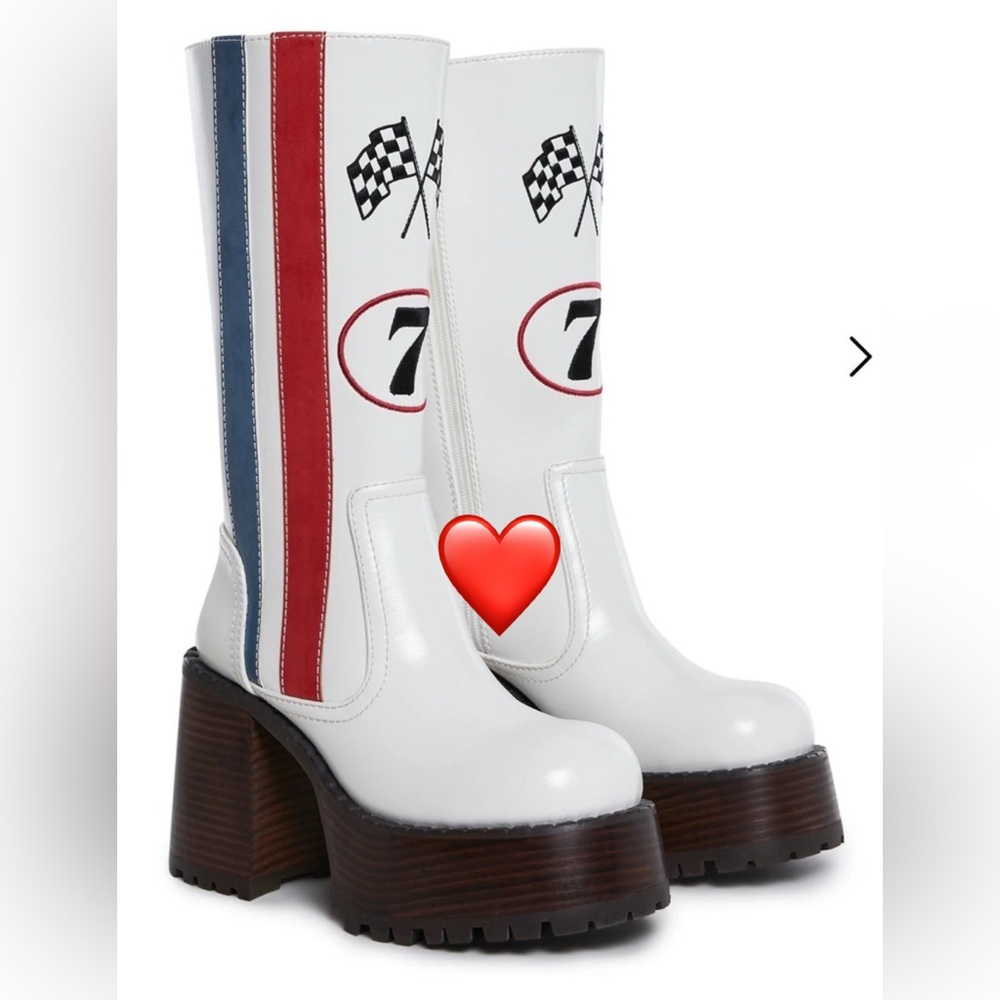 3POB NWOB White Platform Racing Boots